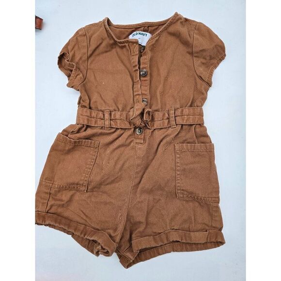 Old Navy Toddler Girls Short Sleeve Romper Belted Button Front Brown Size 2T - Picture 1 of 5